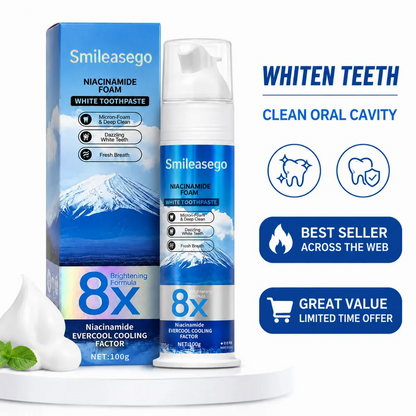 Niacinamide Foaming Whitening Toothpaste 8X - Fresh Breath Stain Removal Gentle Teeth Cleaning 100g