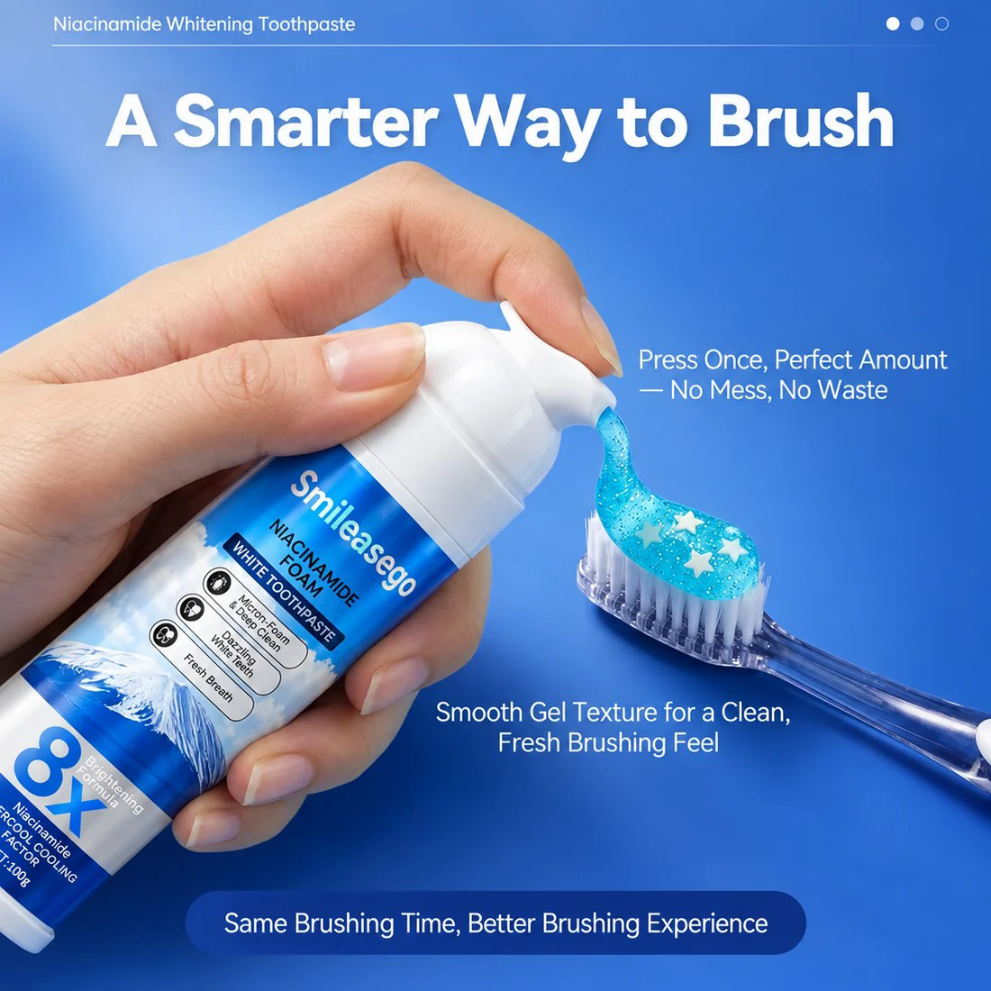 Niacinamide Foaming Whitening Toothpaste 8X - Fresh Breath Stain Removal Gentle Teeth Cleaning 100g